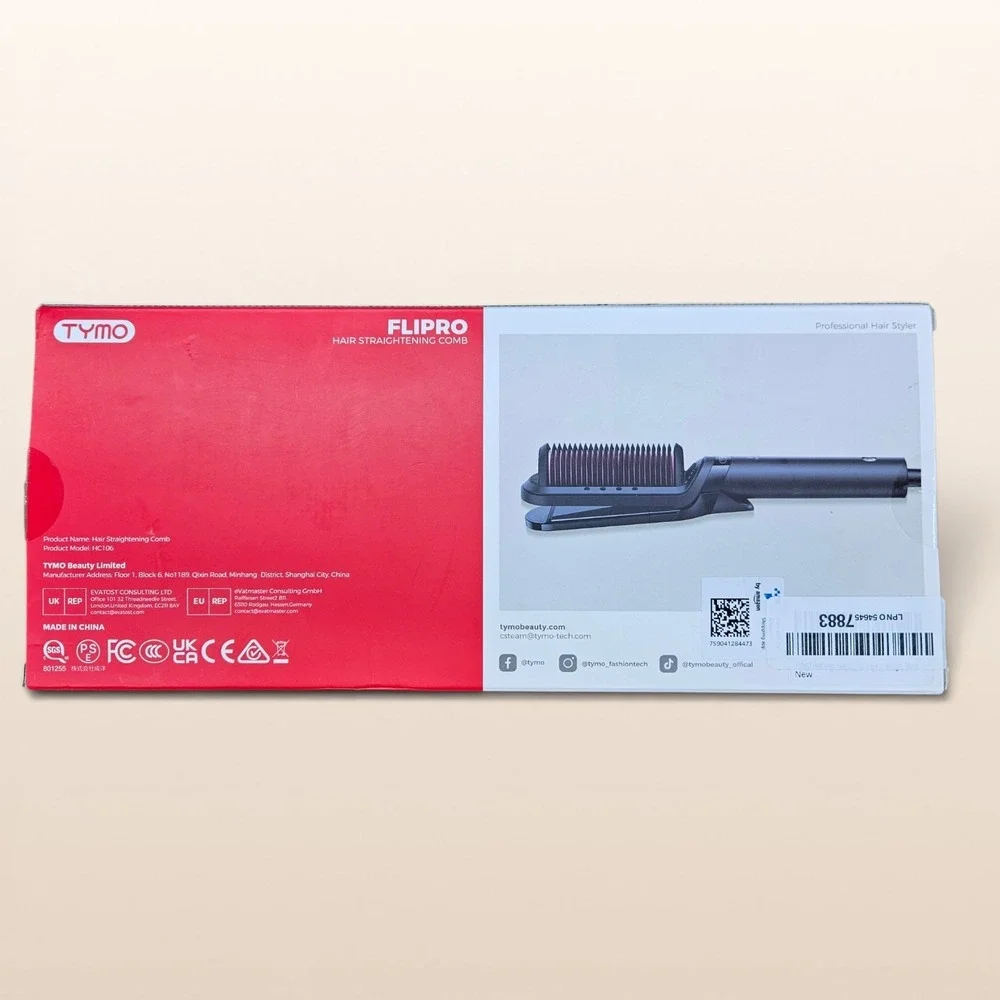 TYMO FLIPRO Hair Straightener 2-in-1 Straightening Brush & Iron New Open Box